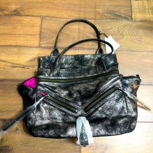 Botkier black metallic silver shimmer fabric bag —brand new with tags